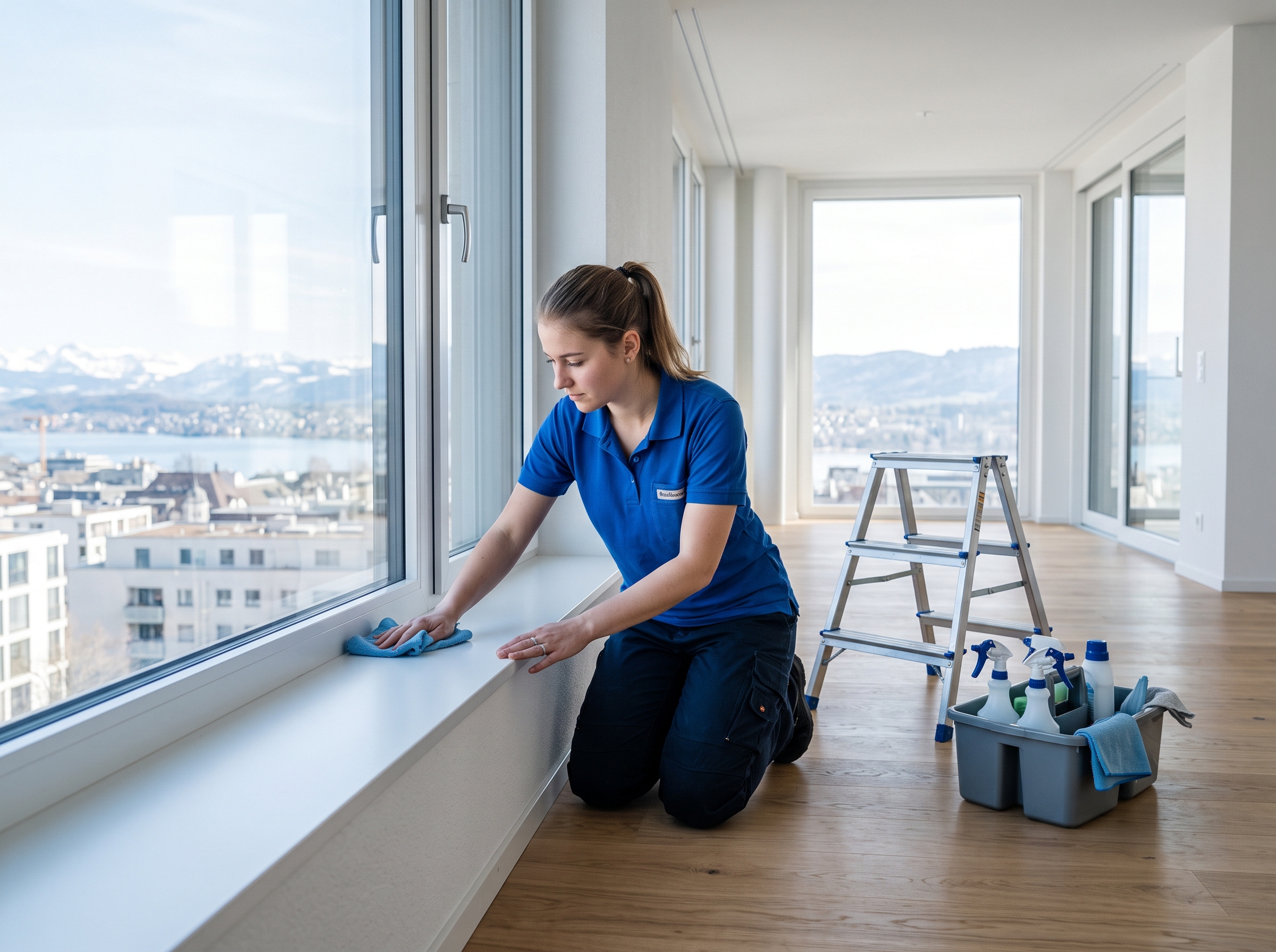 Spezialreinigung einer frisch renovierten Wohnung mit Blick über Zürich
