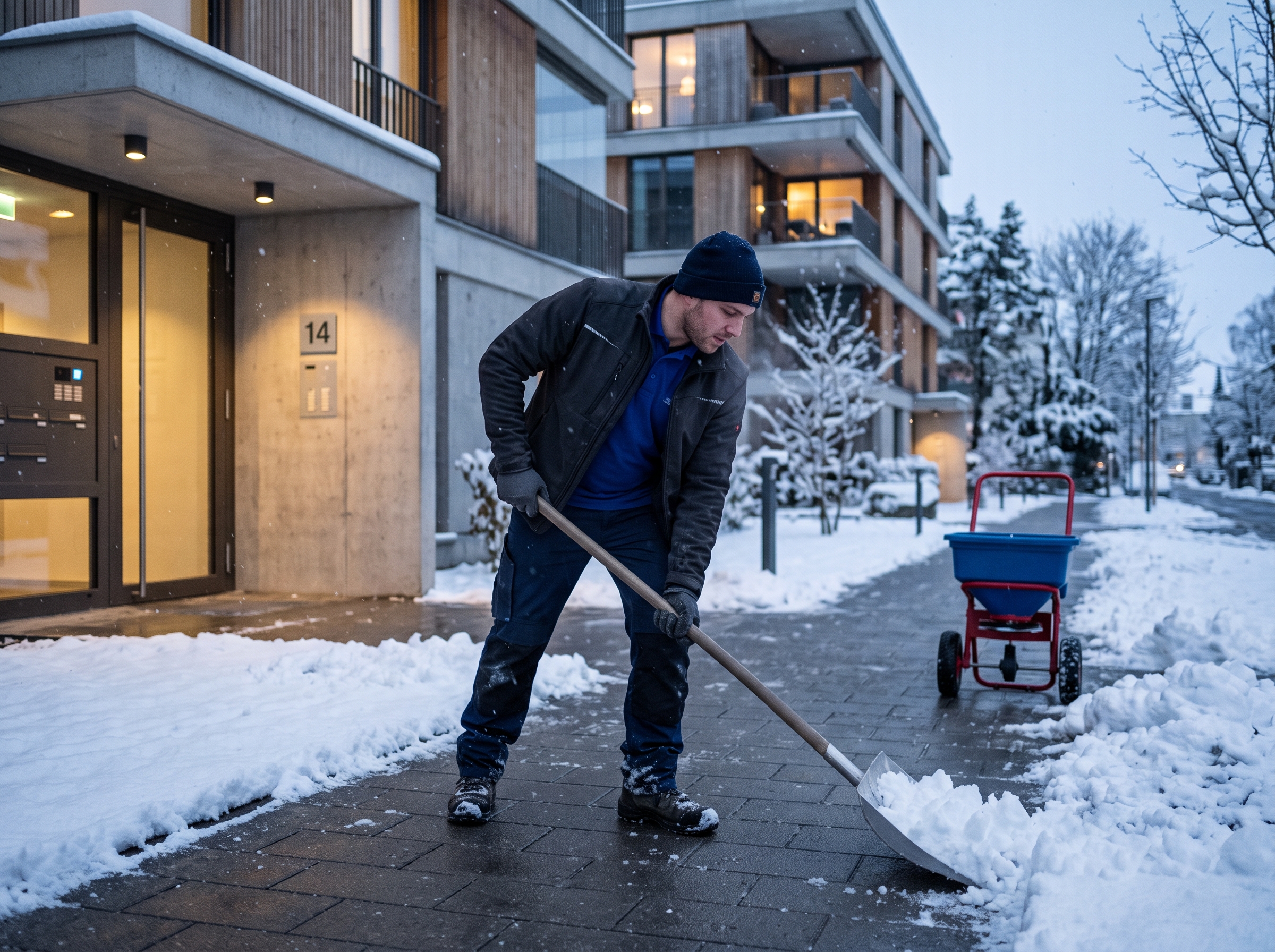 Winterdienst vor einer Liegenschaft im Raum Zürich